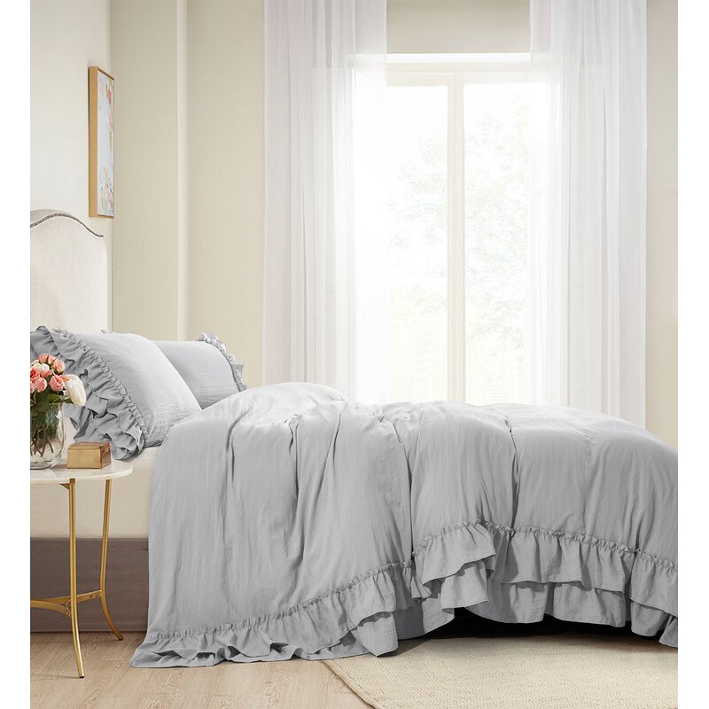 Raw Edge Ruffle 3 Piece Duvet Cover Set, Full/Queen, new outlets